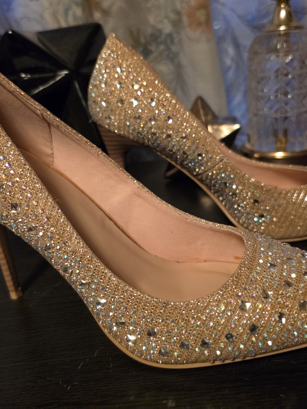 Forever Link Gold Rhinestone Embellished Pumps
